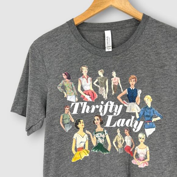 Thrifty Lady Retro Graphic Tee Gray T-Shirt Women’s Small - Picture 4 of 4